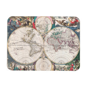Magnet Flexible Carte antique du monde de Double-Hémisphère