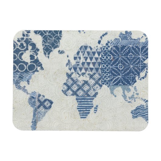 Magnet Flexible Carte Batik Bleu Indigo du monde (Horizontal)