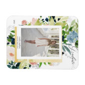 Magnet Flexible Carte de graduation photo florale bleu nuit (Horizontal)