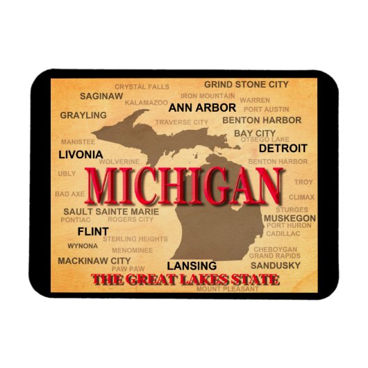 Magnet Flexible Carte de la fierté d'état du Michigan Silhouette (Horizontal)