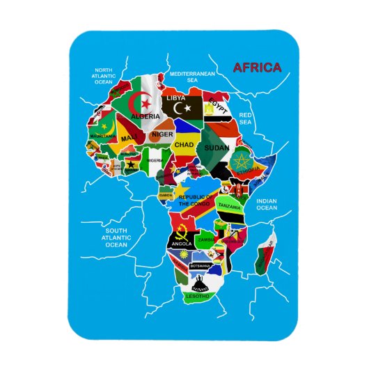 Magnet Flexible Carte de l'Afrique avec drapeaux (Vertical)