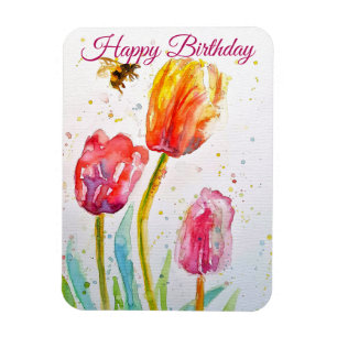 Magnet Flexible Carte de naissance aquarelle élégante tulipe et ab