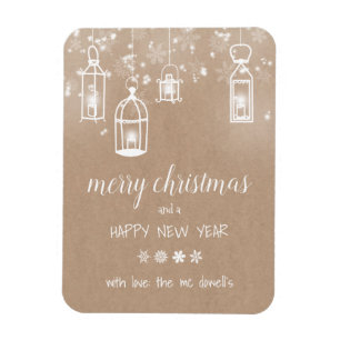 Magnet Flexible carte de noël kraft rustique avec lanternes