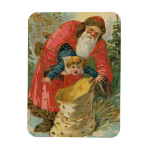 Magnet Flexible Carte de Noël vintage, Père Noël, Enfant turbulent
