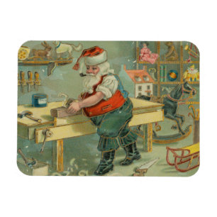 Magnet Flexible Carte de Noël vintage - Santa dans son atelier
