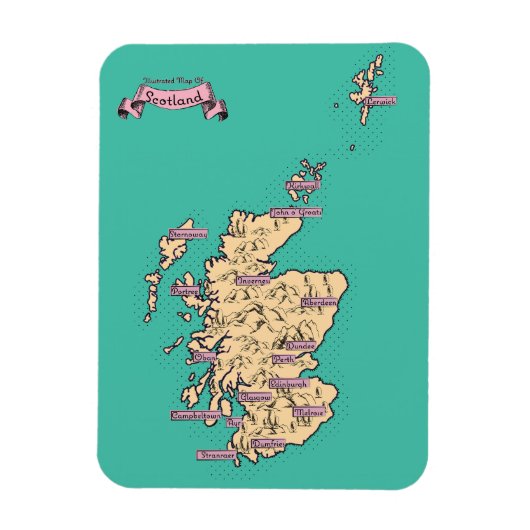 Magnet Flexible Carte de voyage illustrée d'Écosse (version sarcel (Vertical)
