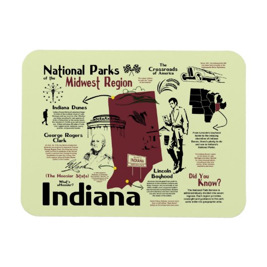 Magnet Flexible Carte des parcs nationaux de l'Indiana (Horizontal)
