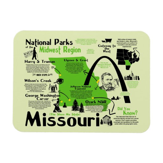 Magnet Flexible Carte des parcs nationaux du Missouri (Horizontal)