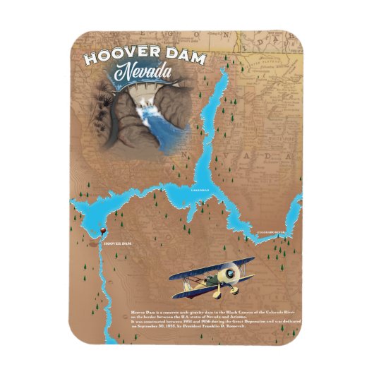 Magnet Flexible Carte du barrage Hoover Nevada (Vertical)