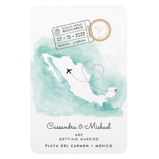 Magnet Flexible Carte du Mexique | Mariage de destination Playa de (Vertical)