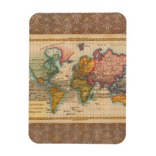 Magnet Flexible Carte du Monde 1780 Bonne Antique Planisphère