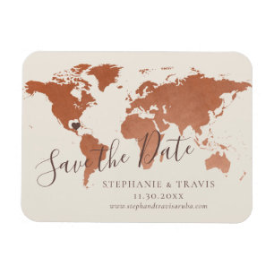 Magnet Flexible Carte du monde de cuivre Destination Mariage Enreg