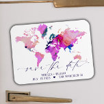 Magnet Flexible Carte du monde Enregistrer la date Voyage Destinat<br><div class="desc">Carte du monde Enregistrer la date Voyage Destination Mariage Magnet. Customisez le texte et les couleurs du coeur pour correspondre à votre thème mariage. Déplacez également le coeur vers votre destination préférée sur la carte !</div>