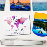 Magnet Flexible Carte du monde Voyage Destination Mariage Enregist<br><div class="desc">Carte du monde Voyage Destination Wedding Enregistrer l'aimant Date. Customisez le texte et les couleurs du coeur pour correspondre à votre thème mariage. Déplacez également le coeur vers votre destination préférée sur la carte !</div>