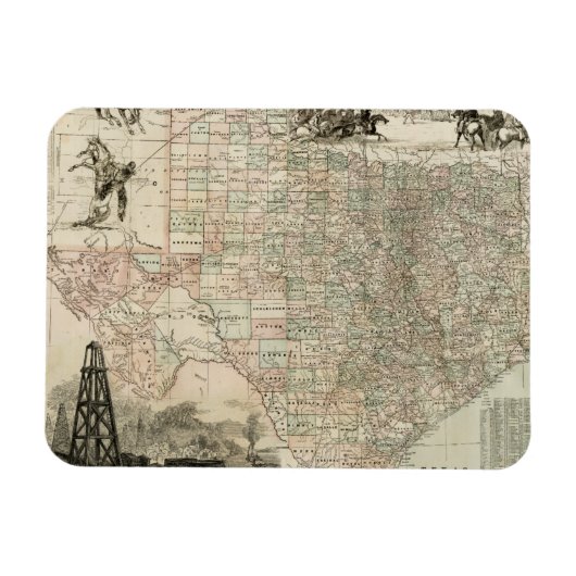 Magnet Flexible Carte du Texas aux frontières du comté (Horizontal)