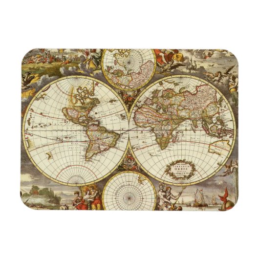 Magnet Flexible Carte du Vieux Monde antique par Frederick de Wit, (Horizontal)