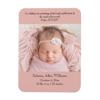 Magnet Flexible Carte Faire-part de naissance chrétienne - rose et