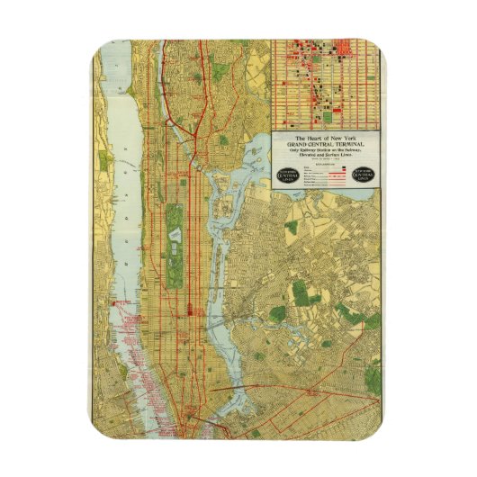 Magnet Flexible Carte ferroviaire centrale de New York 1918 (Vertical)