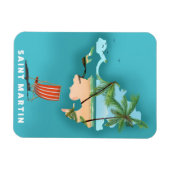 Magnet Flexible Carte illustrée de Saint-Martin. (Horizontal)
