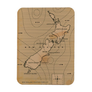Magnet Flexible Carte météorologique vintage de la Nouvelle-Zéland