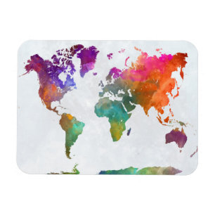 Magnet Flexible Carte Mondiale De L'Aquarelle