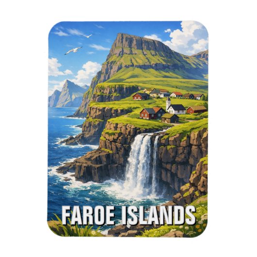 Magnet Flexible Carte postale de la cascade des îles Féroé (Vertical)