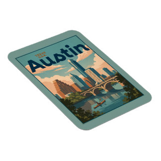 Magnet Flexible Carte postale de la skyline de Austin Texas au bor