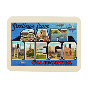 Magnet Flexible Carte postale San Diego California Vintage