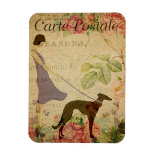 Magnet Flexible Carte postale Vintage Lady et Greyhound