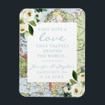Magnet Flexible Carte vintage Florale Amour Voyages Mariage Date<br><div class="desc">Charmante carte bleue et verte vintage avec des fleurs de sauce blanche et une citation romantique "l'amour voyage le monde" sur un aimant frigo qui fonctionne comme une destination mariage ou thème de voyage enregistrer la date ou la faveur de mariage, parfait pour un couple qui a voyagé ensemble pour...</div>