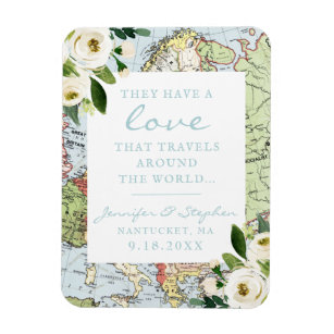 Magnet Flexible Carte vintage Florale Amour Voyages Mariage Date