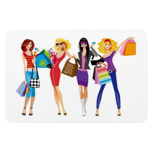MAGNET FLEXIBLE CARTOON SHOPPPING FILLES VECTEURS STYLE MODE S'AMU (Horizontal)
