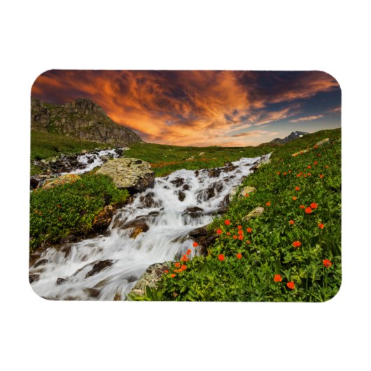 Magnet Flexible Cascade dans les montagnes avec fleurs (Horizontal)