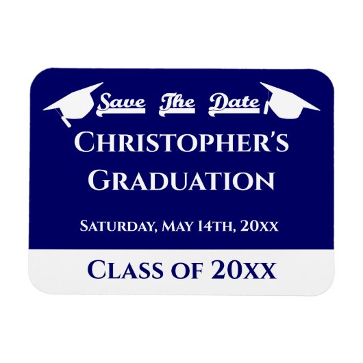 Magnet Flexible Casquette Bleu Blanc Enregistrer La Date (Horizontal)