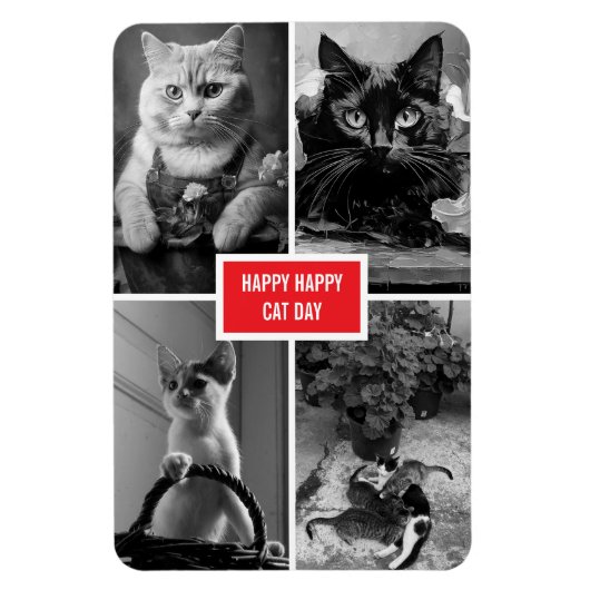 Magnet Flexible cat day black white red  (Vertical)