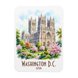Magnet Flexible Cathédrale de Washington Peinture Aquarelle Religi