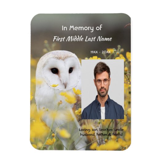 Magnet Flexible Celebration of Life Service Photo Barn Owl Bird  (Vertical)