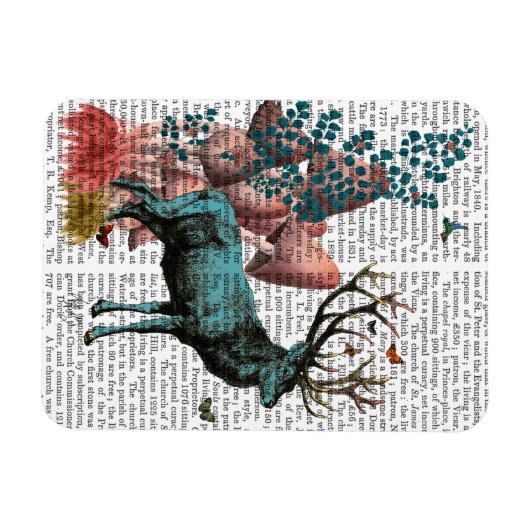 Magnet Flexible Cerf Turquoise en Forêt de Champignons (Horizontal)