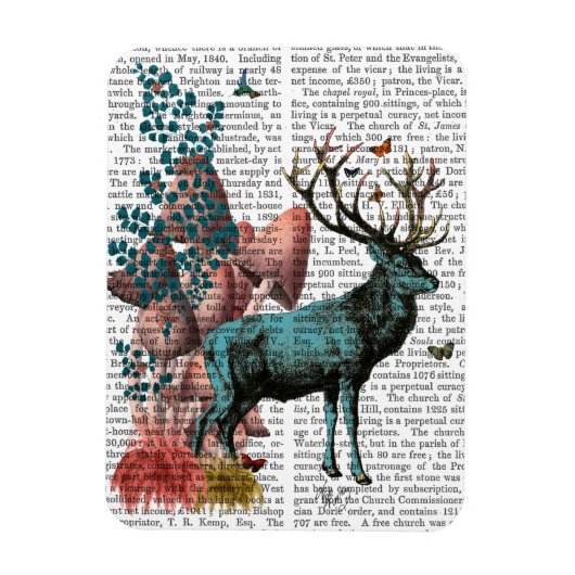 Magnet Flexible Cerf Turquoise en Forêt de Champignons (Vertical)