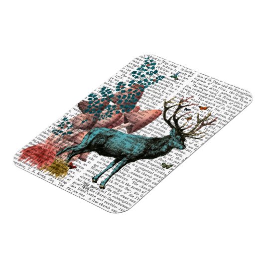 Magnet Flexible Cerf Turquoise en Forêt de Champignons (Côté Gauche)