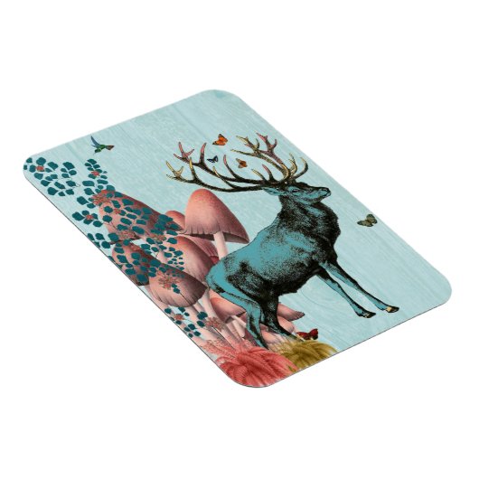 Magnet Flexible Cerf Turquoise en Forêt de Champignons 2 (Côté Droit)