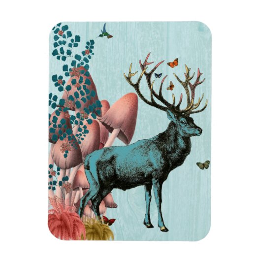 Magnet Flexible Cerf Turquoise en Forêt de Champignons 2 (Vertical)