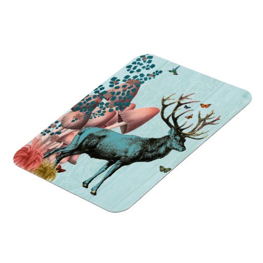 Magnet Flexible Cerf Turquoise en Forêt de Champignons 2 (Côté Gauche)