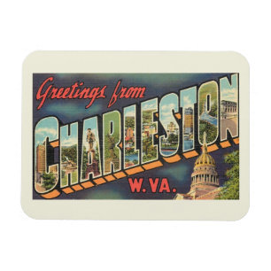 Magnet Flexible Charleston WV Grande lettre Salutation Vintage