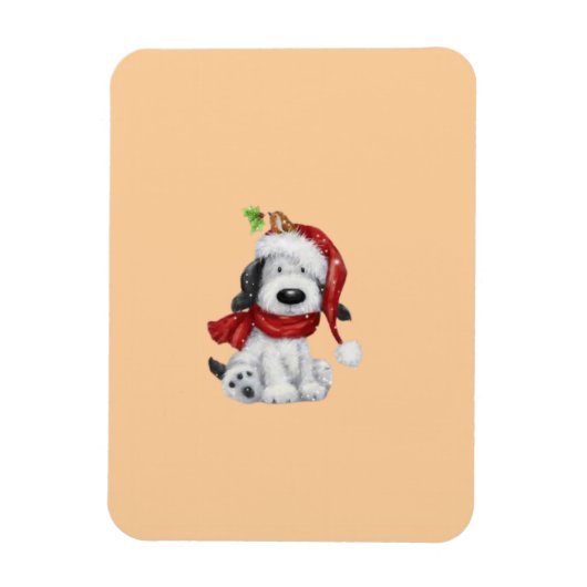 Magnet Flexible Charmant chien de Noël avec chapeau de Père Noël & (Vertical)