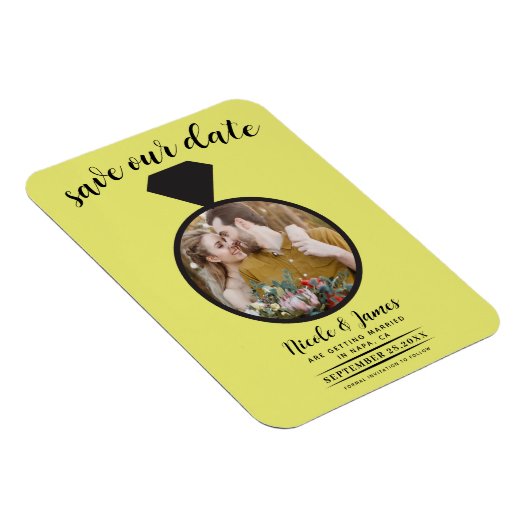 Magnet Flexible Chartreuse Mariage Bague photo Enregistrer la date (Côté Droit)