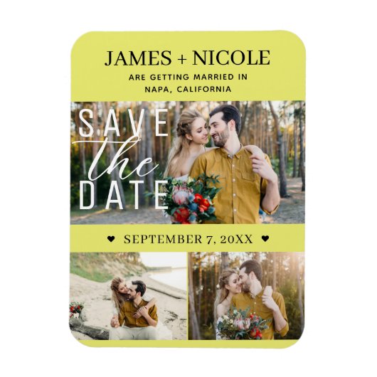 Magnet Flexible Chartreuse moderne Enregistrer la date Mariage 3 p (Vertical)