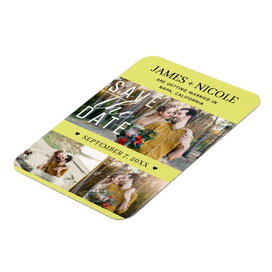 Magnet Flexible Chartreuse moderne Enregistrer la date Mariage 3 p (Côté Gauche)