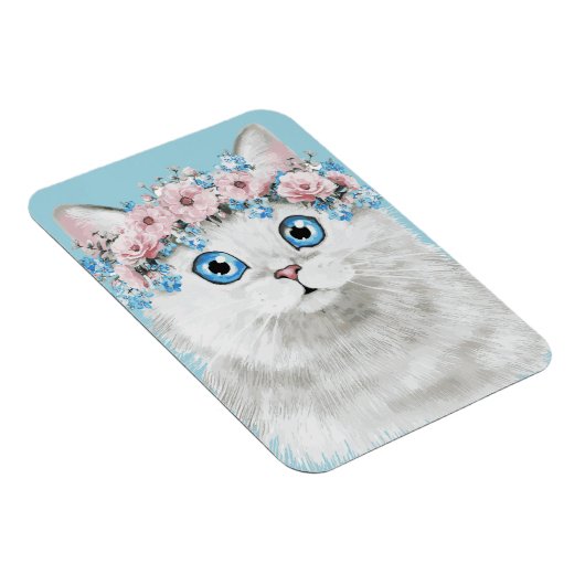 Magnet Flexible Chat à fleurs blanc doux (Côté Droit)