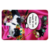 MAGNET FLEXIBLE CHAT AVEC CASQUETTE HARLEQUIN ET MASQUERADE DE FÊT (Horizontal)